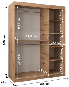 Šatníková skriňa 150 cm Rosaria (čierna). Akcia -65%. Vlastná spoľahlivá doprava až k Vám domov. 1126298
