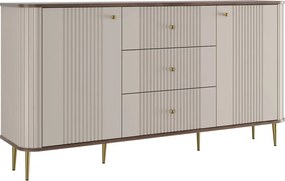 Komoda so zásuvkami Vesper 160 cm na nožičkách - kašmír / orech / zlaté nohy