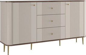 Komoda Vesper 160 cm so zásuvkami na nožičkách - kašmír / orech / zlaté nohy
