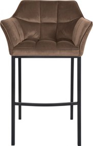 Barová stolička Damaso B - zamat, čierny 4-nohý rám - Hnedá