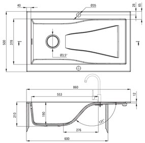 Deante Rapsodia, granitový drez 860x500x210 mm Z/O, 3,5" + priestorovo úsporný sifón, 1-komorový, grafitová metalíza, ZQR_G113
