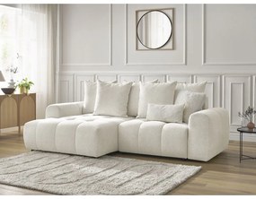 Biela ženilková rozkladacia/s úložným priestorom rohová pohovka (ľavý roh/s leňoškou) Roxelane – Bobochic Paris