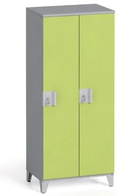 Šatníková skriňa S4, 2 oddiely, 1400 x 600 x 400 mm, demont, otočný zámok, sivá/zelená