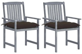 Záhradné stoličky s podložkami 2 ks, sivé, akáciový masív 3061267