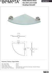 Bemeta Design NEO: Polička, rohová, sklo - 104102015