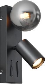 Moderné nástenné svietidlo čierne 2-svetelné naklápacie s portom USB-C - Lesly
