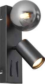 Moderné nástenné svietidlo čierne 2-svetelné naklápacie s portom USB-C - Lesly