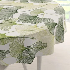 Biante Bavlnený okrúhly obrus Sandra SA-576 Zelené Ginkgo listy na bielom Ø 110 cm