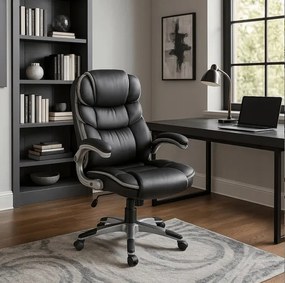 Vintino kancelárska otočná kožená stolička RONALD čierna