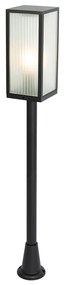 Vonkajšia stojaca lampa čierna s rebrovaným sklom 100 cm IP44 - Charlois Ribbed