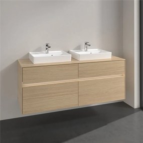 VILLEROY &amp; BOCH Collaro závesná skrinka pod dve umývadlá na dosku, 4 zásuvky, s LED osvetlením, 1400 x 500 x 548 mm, Nordic Oak, C076B0VJ