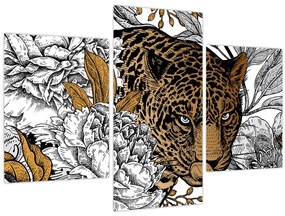 Obraz - Leopard medzi kvetmi (90x60 cm)