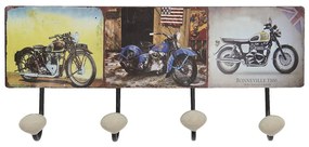 Nástenný kovový vešiak so 4-mi háčikmi Retro Moto - 40*7*18 cm