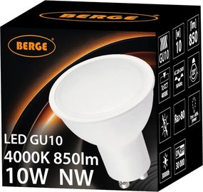 BERGE 10x LED žiaroviek GU10 10W 850lm - neutrální biela