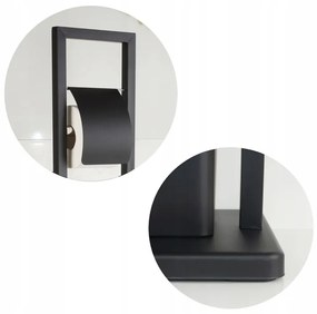 Držiak toaletného papiera s WC štetkou - čierny s chlopňou