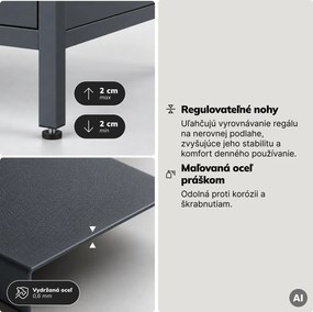 Regál so zásuvkami do kancelárie, na zakladače a dokumenty, otvorené police, kovový, antracitový, 800x2200x400 mm: ARIEL