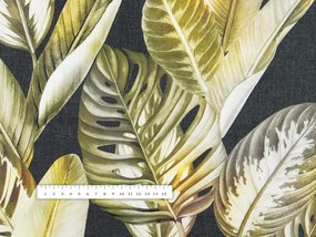 Biante Zamatový záves Tamara TMR-010 Zlaté tropické listy na zelenom 145x260 cm