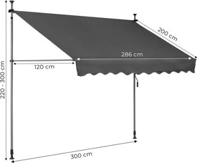 Balkónová markíza na terasu s nastaviteľným sklonom - sivá Šírka: 300 cm