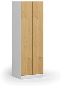 Kovová šatníková skrinka Z, 4 oddiely, 1850 x 600 x 500 mm, cylindrický zámok, laminované dvere, buk