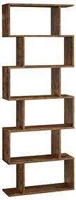 Dizajnový regál, 6 priehradiek, 190,5x70x24cm, vintage hnedý