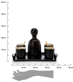 Keramická sada šálok s karafou a podnosom KENDI čierna