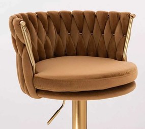 LuxuryForm DESIGN Barová stolička LYON VELUR na zlatej hranatej podstave - medová