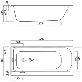 Cersanit Smart, akrylátová vaňa ľavá 170x80cm + nožičky, biela, S301-117