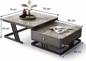 LuxuryForm DESIGN Konferenčný stolík TITAN 70 × 70 / 60 × 60 cm – sivý, sivý mramor (set 2 ks)