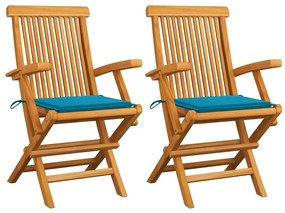 Záhradné stoličky, modré podložky 2 ks, tíkový masív