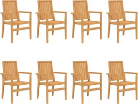 vidaXL Stohovateľné záhradné stoličky, 8 ks, 56,5x57,5x91 cm, teakové