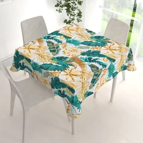 Biante Bavlnený štvorcový obrus Sandra SA-245 Zelené a zlaté tropické listy 130x130 cm