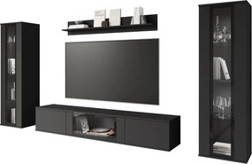 Sada modulového nábytku do obývačky v čiernej farbe - závesná alebo stojaca