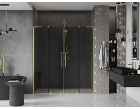 Mexen Velar L Duo, posuvné sprchové dvere do otvoru 180 cm, 8mm šedé sklo, zlatá matná, 871-180-003-42-55
