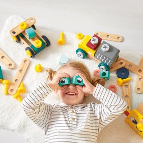 BricoKids - Drevená montážna stavebnica s náradím - 100 ks