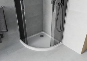 Mexen Rio, štvrťkruhový sprchovací kút s posuvnými dverami 70 x 70 cm, 6mm šedé sklo, chrómový profil + biela sprchová vanička, 863-070-070-01-40-4110