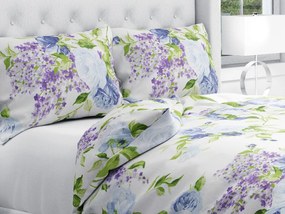 Biante Bavlnené posteľné obliečky Sandra SA-386 Modré ruže a orgovány na krémovom Dvojlôžko francúzske 220x200 a 2ks 70x90 cm