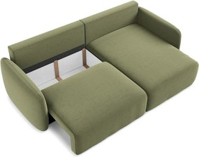 Zelená zamatová rozkladacia/s úložným priestorom rohová pohovka (pravý roh/s leňoškou) Kalena – Makamii