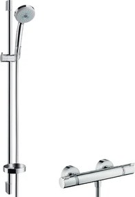 Hansgrohe Croma 100, Multi sprchová súprava na stenu s termostatom Ecostat Comfort a sprchovou tyčou 90 cm, chrómová, HAN-27085000