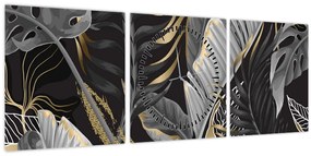 Obraz - Zlatá džungľa (s hodinami) (90x30 cm)