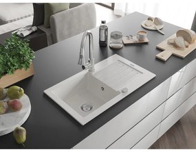 Mexen Pablo, 1-komorový granitový drez 752x436x161 mm a drezová batéria Elia, biela, 6510-20-670101-00