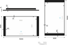 Nimco Čierne LED zrkadlo 1000x600 s dotykovým senzorom - ZPC 41004V-90