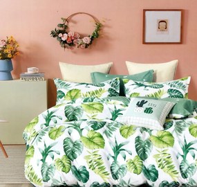 DomTextilu Kvalitné bielo zelené bavlnené posteľné obliečky s motívom listov 2 časti: 1ks 140 cmx200 + 1ks 70 cmx80 Zelená 70 x 80 cm 36939-180469