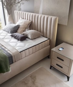 Nočný stolík s 2 zásuvkami Joy, svetlo béžová látka