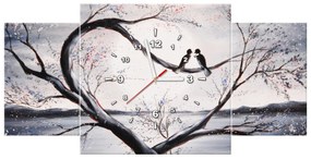 Gario Obraz s hodinami Vtáčia láska na konári - 3 dielny Rozmery: 80 x 40 cm