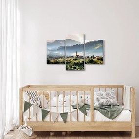 Obraz - dedinka v hmle (90x60 cm)