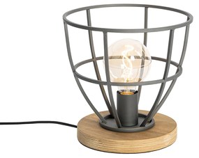 Industriálna stolná lampa čierna s dreveným okrúhlym - Arthur
