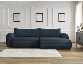 Tmavomodrá menčestrová rozkladacia rohová pohovka (pravý roh) Lucien – Bobochic Paris