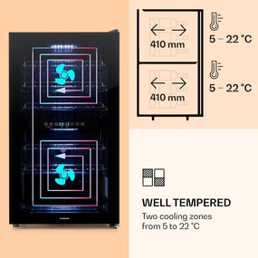 Shiraz 29 Duo, vinotéka, 80 l, 29 fliaš, 2 zóny, 5–22°C, dotykové ovládanie, čierna