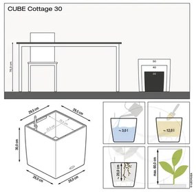 Samozavlažovací kvetináč plastový Lechuza Cube Cottage 30 x 30 x 30 cm pieskovo hnedý