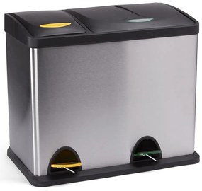 Oceľový odpadkový kôš 18+8 l na triedený odpad/nášľapný v matne striebornej farbe Tri Selectif – MSV